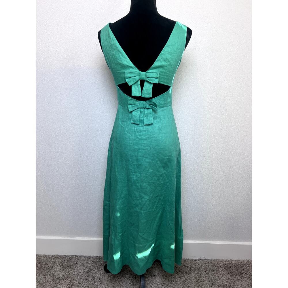 SALONI Rachel Cutout Bow Linen Midi Dress in Washed Green - Picture 4 of 7